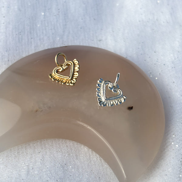 Myth and Stone Heart in Bloom charms in silver and gold