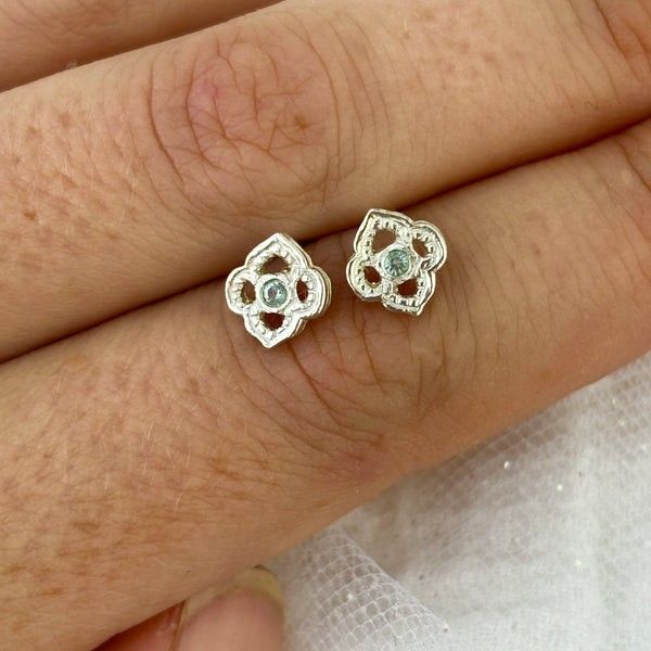 Myth and Stone Arabesque studs in silver with green beryl
