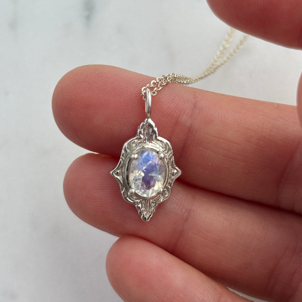 Myth and Stone Mystic Mirror Moonstone pendant on hand