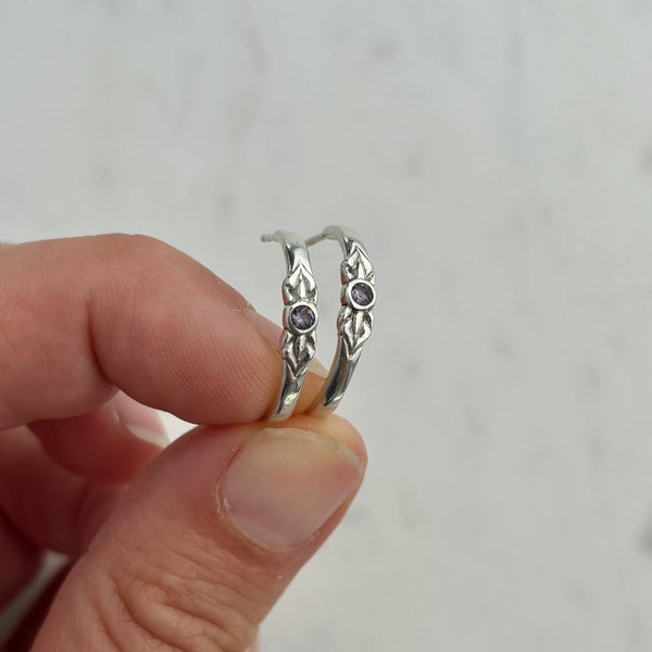 Myth and Stone As Above, So Below hoops with spinel in hand