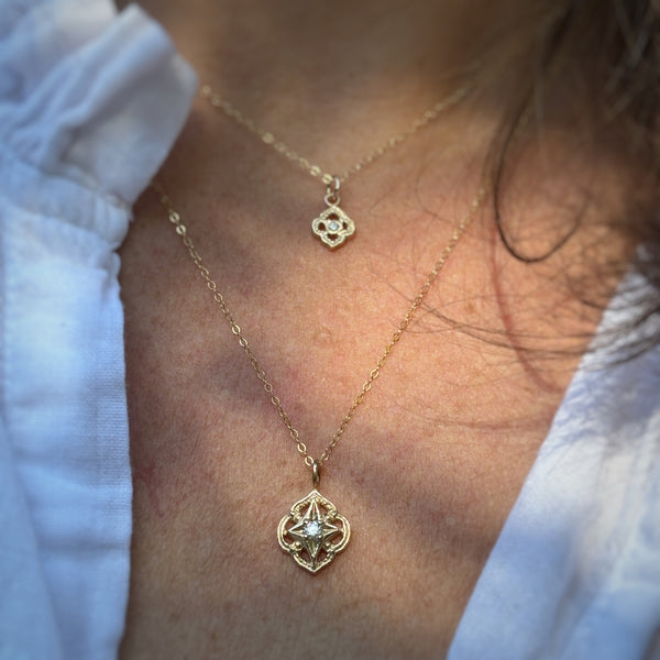 Myth and Stone Compass of Light pendant in gold with Arabesque charm