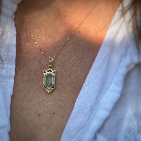 Myth and Stone Temple of Hope pendant on model