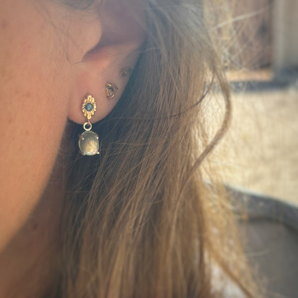 Myth and Stone Midnight Moon earrings on model