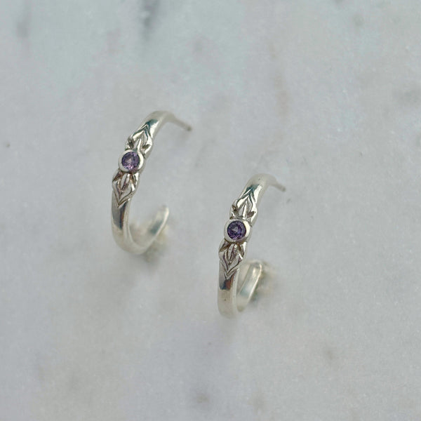 Myth and Stone As Above, So Below hoops with purple spinel