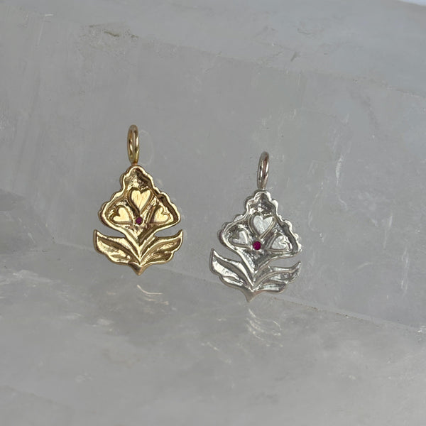 Myth and Stone Ostara ruby pendants back details
