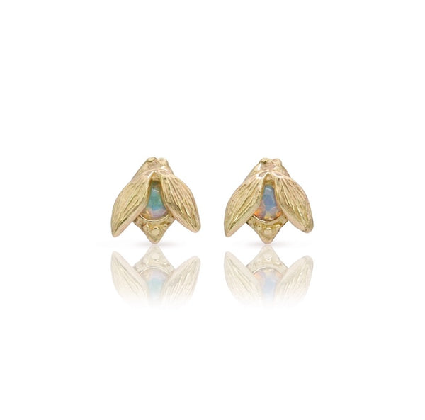 Myth and Stone Alida opal bug studs in gold with white background