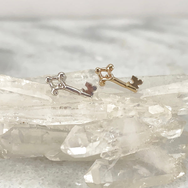Myth and Stone Orfira's Key studs in silver and gold