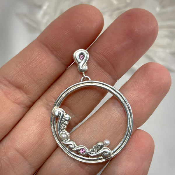 Myth and Stone Thalia drop hoop earring with tourmalines and pearls alternate view