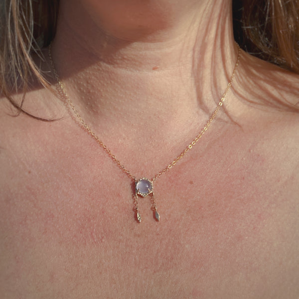 Myth and Stone Isla chalcedony necklace on model