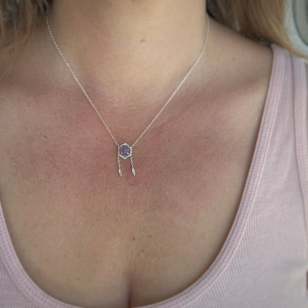 Myth and Stone Isla chalcedony necklace on model