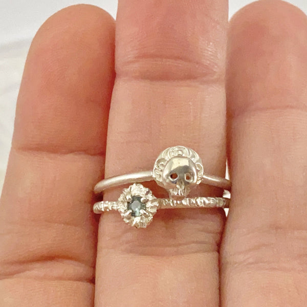 Myth and Stone Freya Skull ring stacked view