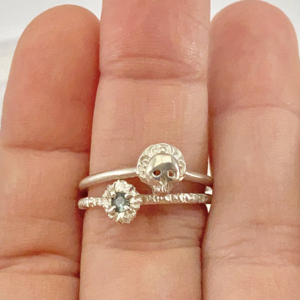 Myth and Stone Sapphire Illuminated Flower ring stacked view