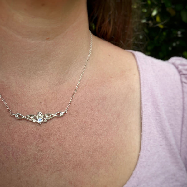 Myth and Stone Althea silver moonstone necklace on model