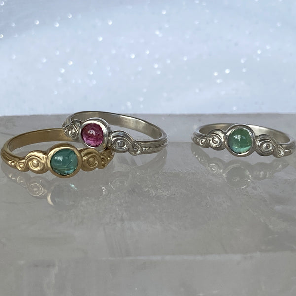 Myth and Stone Curiosity rings in silver and gold