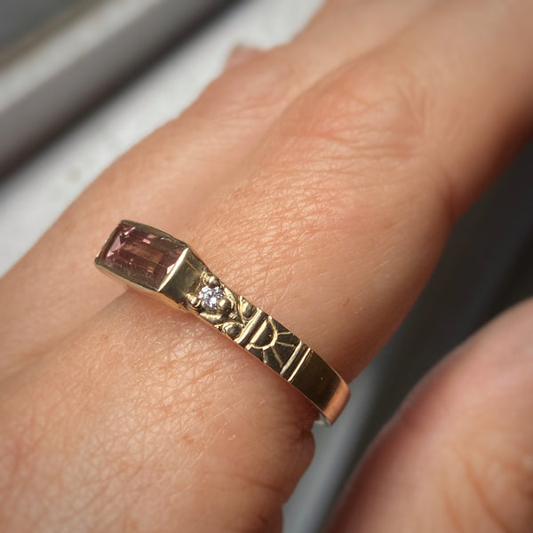 Myth and Stone Sunshine Oracle tourmaline and diamond ring on finger