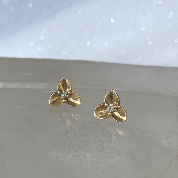 Myth and Stone Trillium studs in gold with diamonds