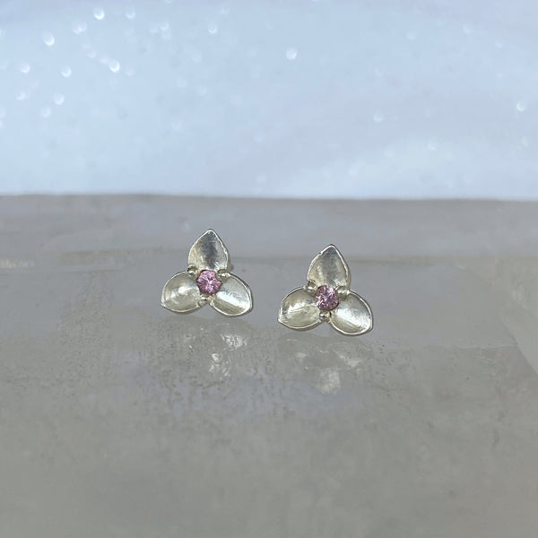 Myth and Stone Trillium studs in silver with pink spinel