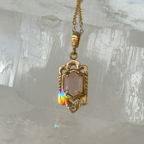 Myth and Stone Temple of Love morganite pendant with rainbow