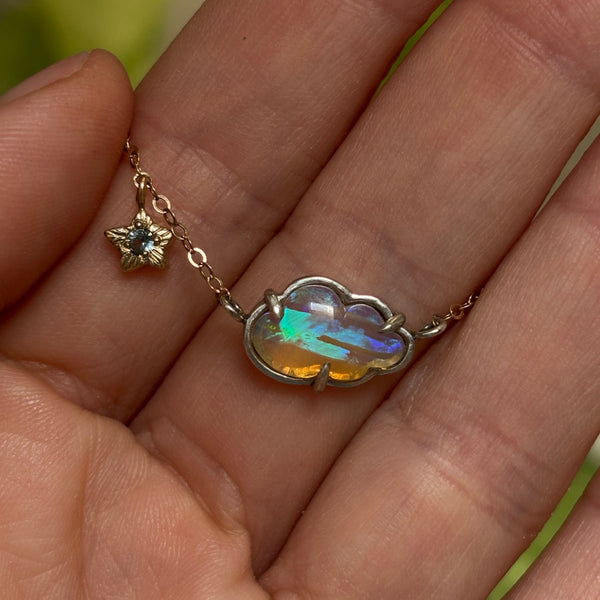 Myth and Stone Silver Linings cloud necklace on hand