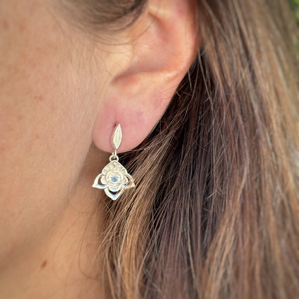 Myth and Stone Anika Moonstone earrings on ear