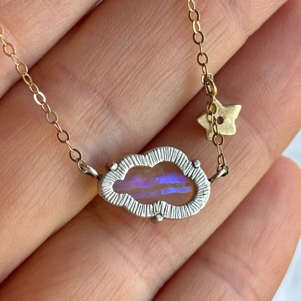 Myth and Stone Silver Linings opal cloud necklace backside detail