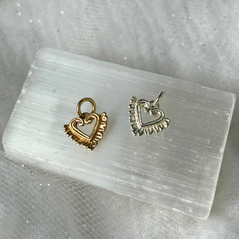 Myth and Stone Heart in Bloom charms in silver and gold