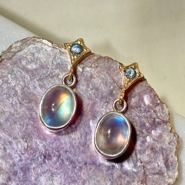 Myth and Stone Rainbow Moon sapphire and moonstone earrings