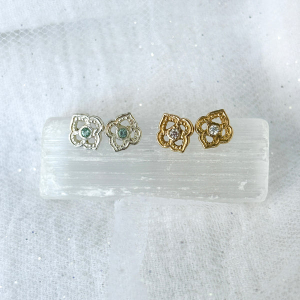 Myth and Stone Arabesque studs in silver and gold