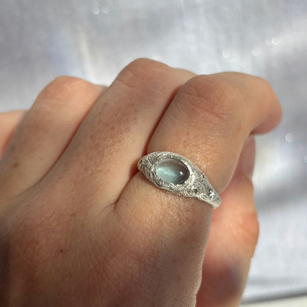 Myth and Stone Aquamarine Daydream ring on hand, alternate view