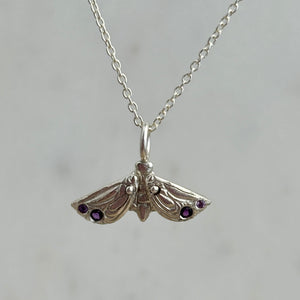 Myth and Stone Metaphora Moth in silver and amethyst
