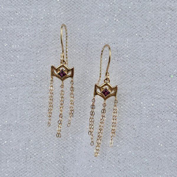 Myth and Stone Wind Chime garnet earrings in gold alternate view