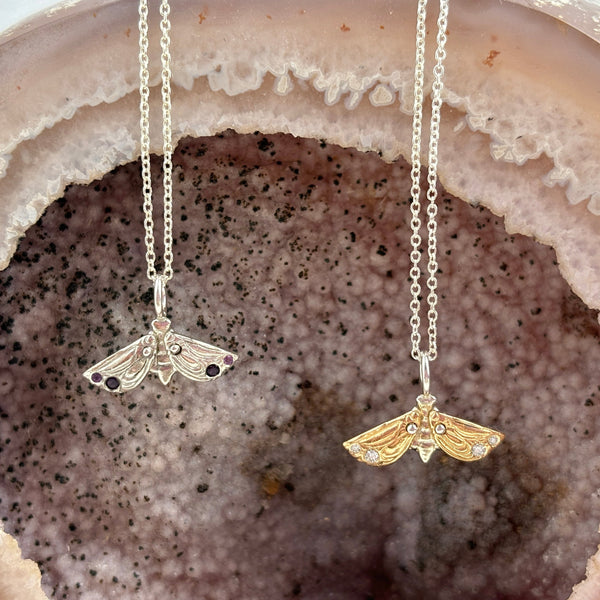 Myth and Stone Metaphora Moth pendants
