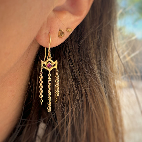 Myth and Stone Wind chime earring in gold on model