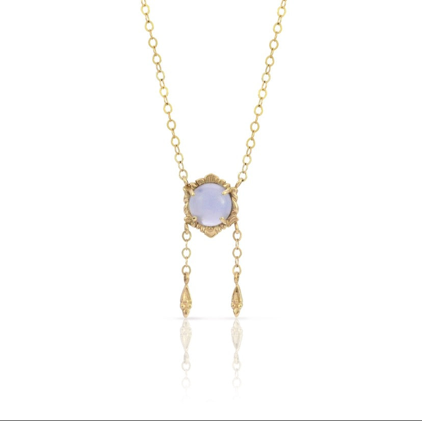 Myth and Stone Isla chalcedony necklace in gold on white background
