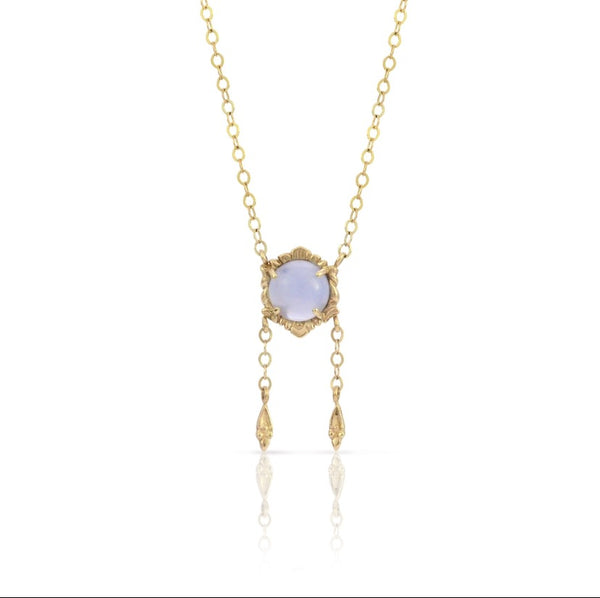 Myth and Stone Isla chalcedony necklace in gold on white background