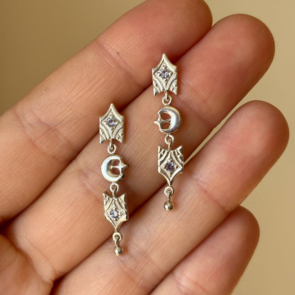 Myth and Stone Sweet Dreams earrings in silver on hand
