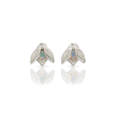 Myth and Stone Alida opal bug studs in silver with white background