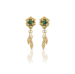 Myth and Stone Fortuna sapphire studs in gold with white background