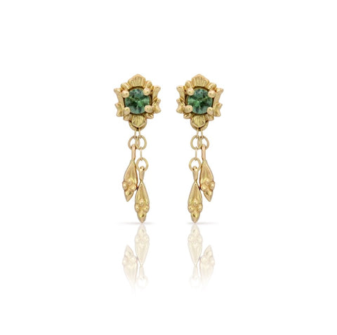 Myth and Stone Fortuna sapphire studs in gold with white background