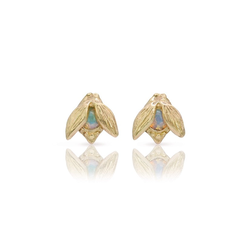 Myth and Stone Alida opal bug studs in gold with white background