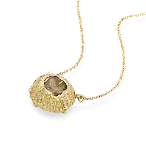 Myth and Stone Cosmic Tidepool Fire Opal necklace side view
