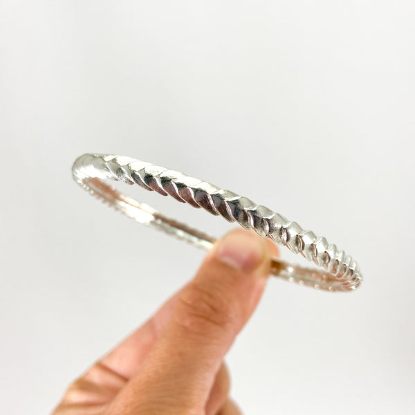 Myth and Stone Serpentine Bangle in silver up close