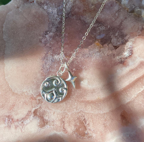 Myth and Stone Lotus medallion in silver with north star charm