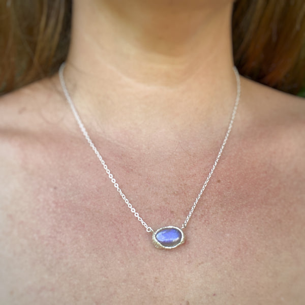 Myth and Stone Enchantress Purple Labradorite necklace on model