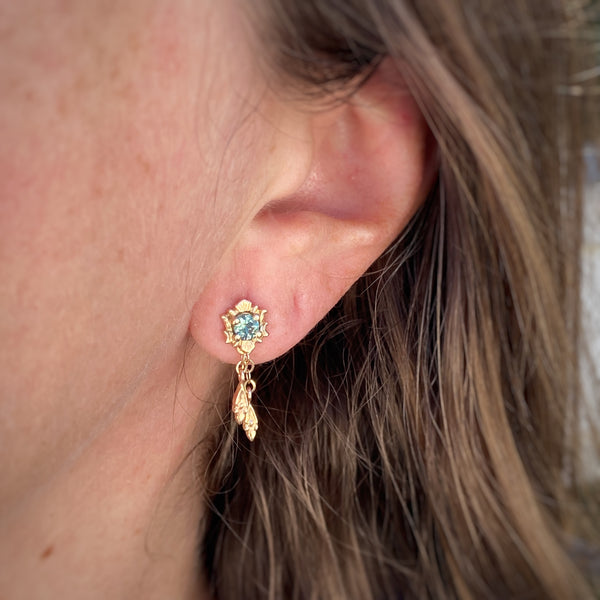Myth and Stone Fortuna Drop earrings in gold on model