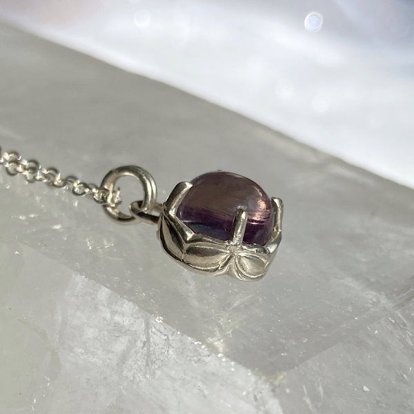 Myth and Stone Inner Light pink amethyst and opal pendant side view